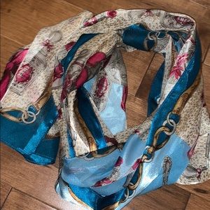 Blue, Beige & Pink Silky Scarf